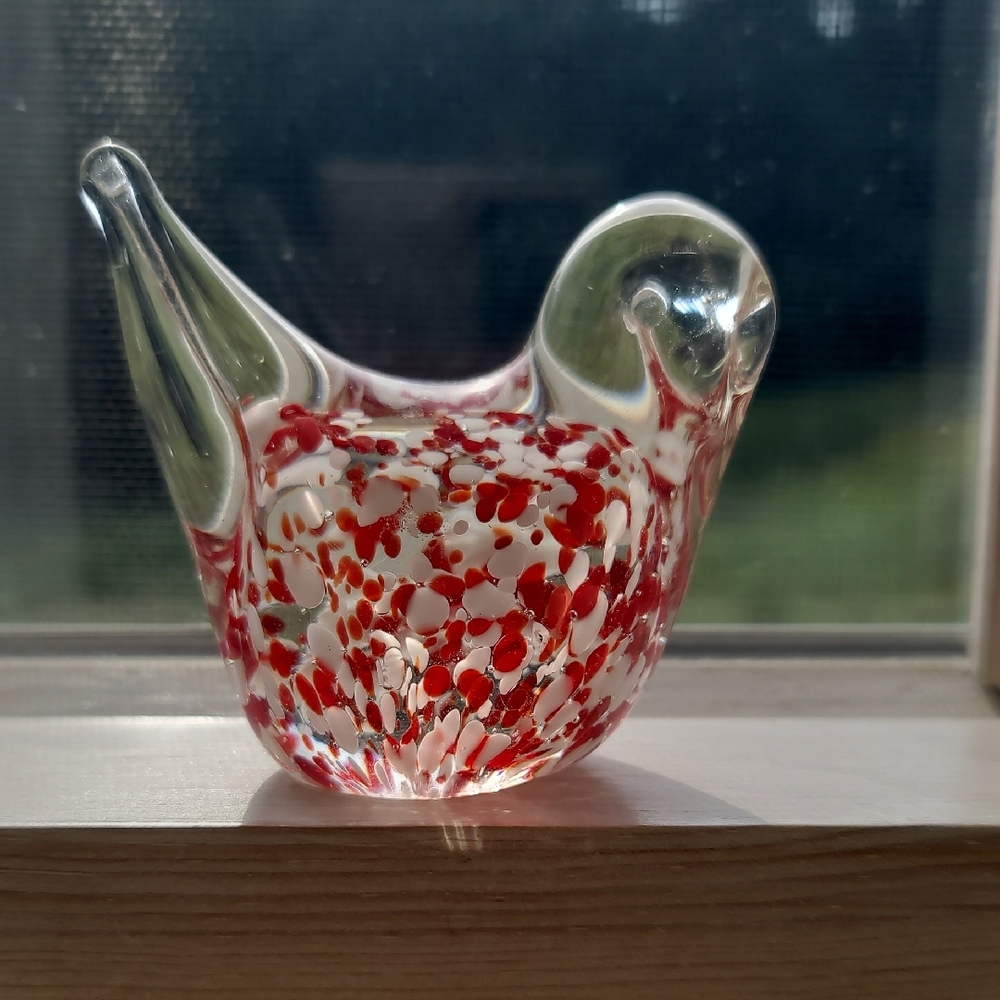 Glass Bird Figurine with Red Accents